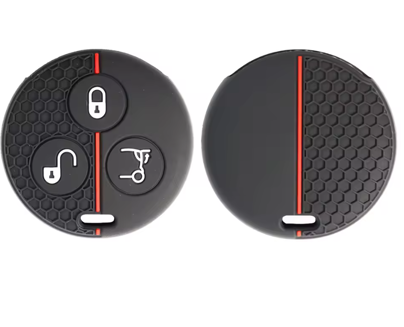 Smart Car Fortwo 3 Button Key Silicone Protector Case Holder, Black / Red