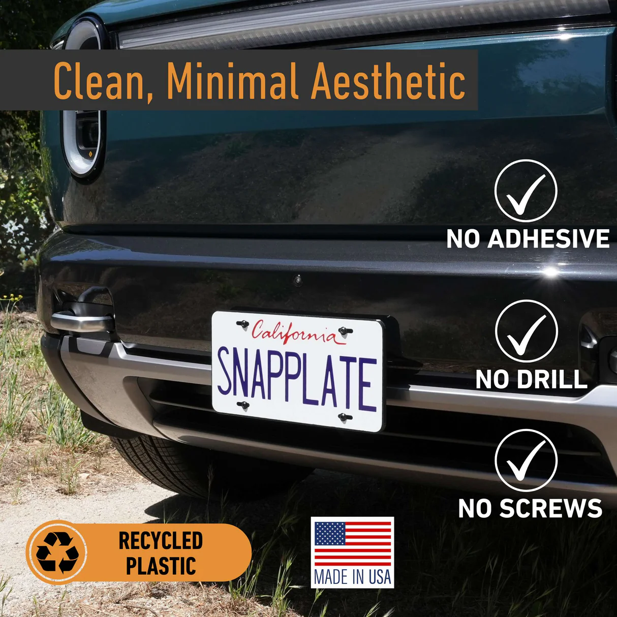 SNAPPLATE Front License Plate Mount, Removable for Rivian R2, 2026
