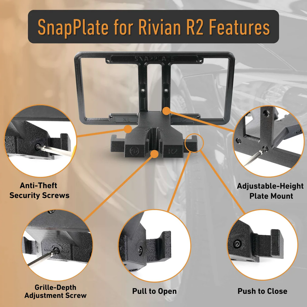 SNAPPLATE Front License Plate Mount, Removable for Rivian R2, 2026
