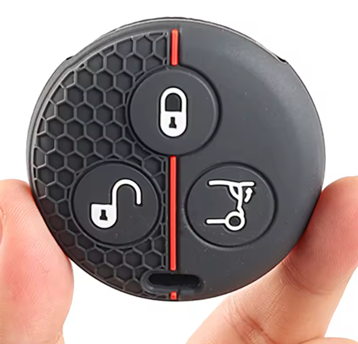 Smart Car Fortwo 3 Button Key Silicone Protector Case Holder, Black / Red