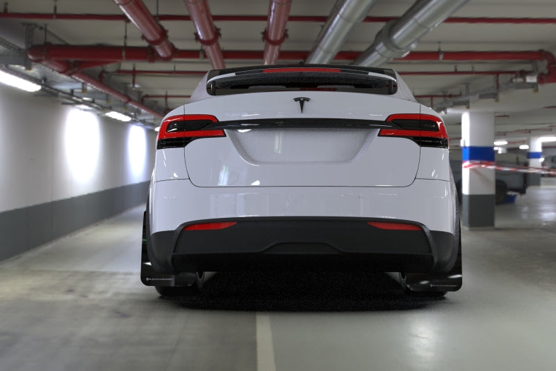 Tesla Model X Mud Flap Set, Rally Armor White Logo, 2022-2026