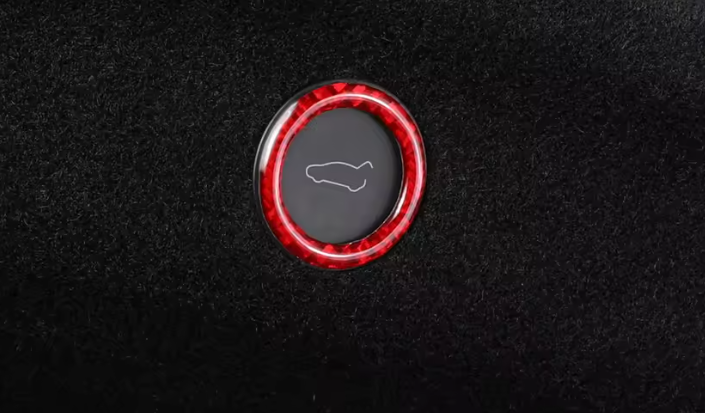 Tesla Model 3 Highland, Model Y Juniper Red Carbon Fiber Trunk Switch Trim Cover, 2024-2027