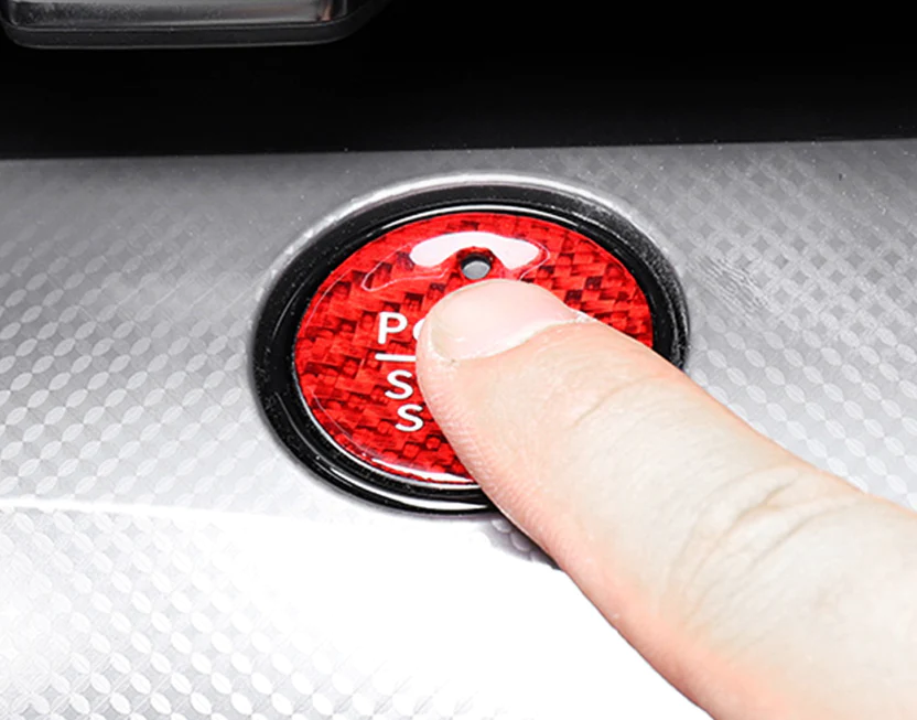 Mustang Mach-E Red Carbon Fiber Push Start Stop Button Cover, 2021-2024