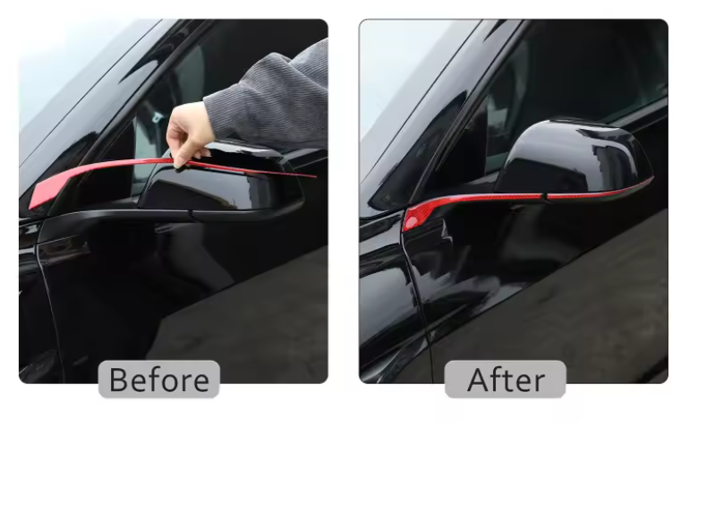 Tesla Model 3 Red 3D Carbon Fiber Side Mirror Decoration Strip Epoxy Stickers