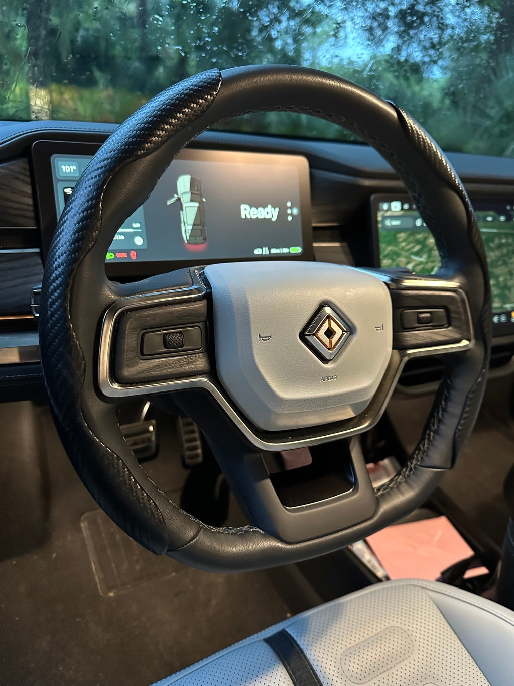 Steering Wheel Cover, Black Carbon Fiber for Rivian R1T, R1S