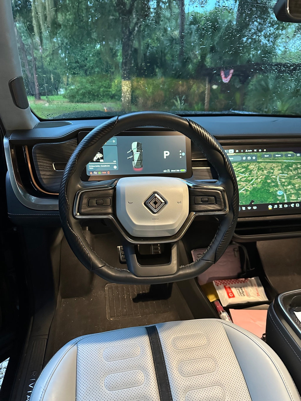 Steering Wheel Cover, Black Carbon Fiber for Rivian R1T, R1S