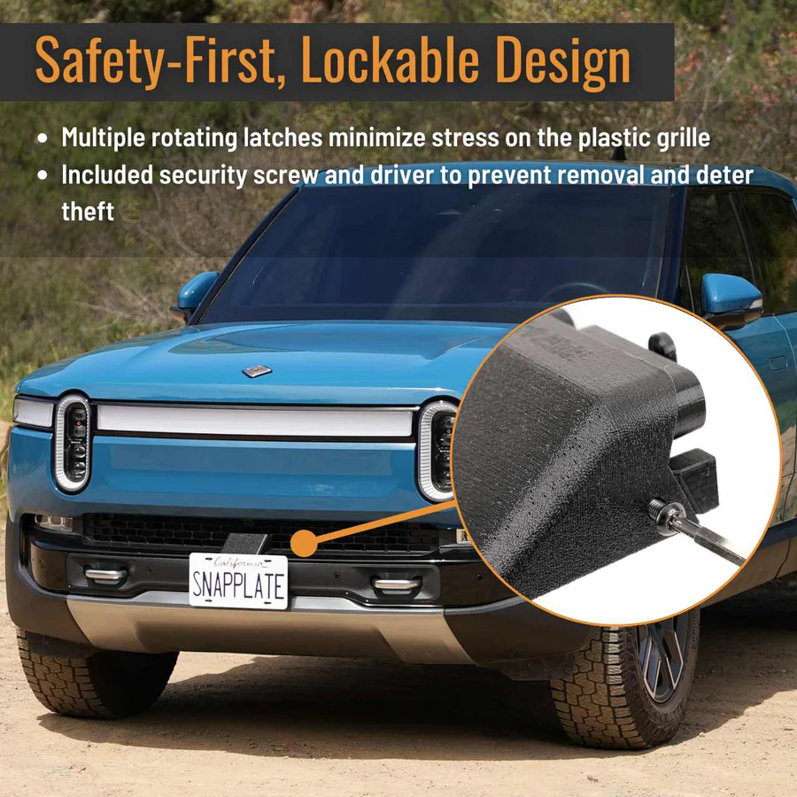 SNAPPLATE Front License Plate Mount, Removable for Rivian R1T & R1S, 2025-2026