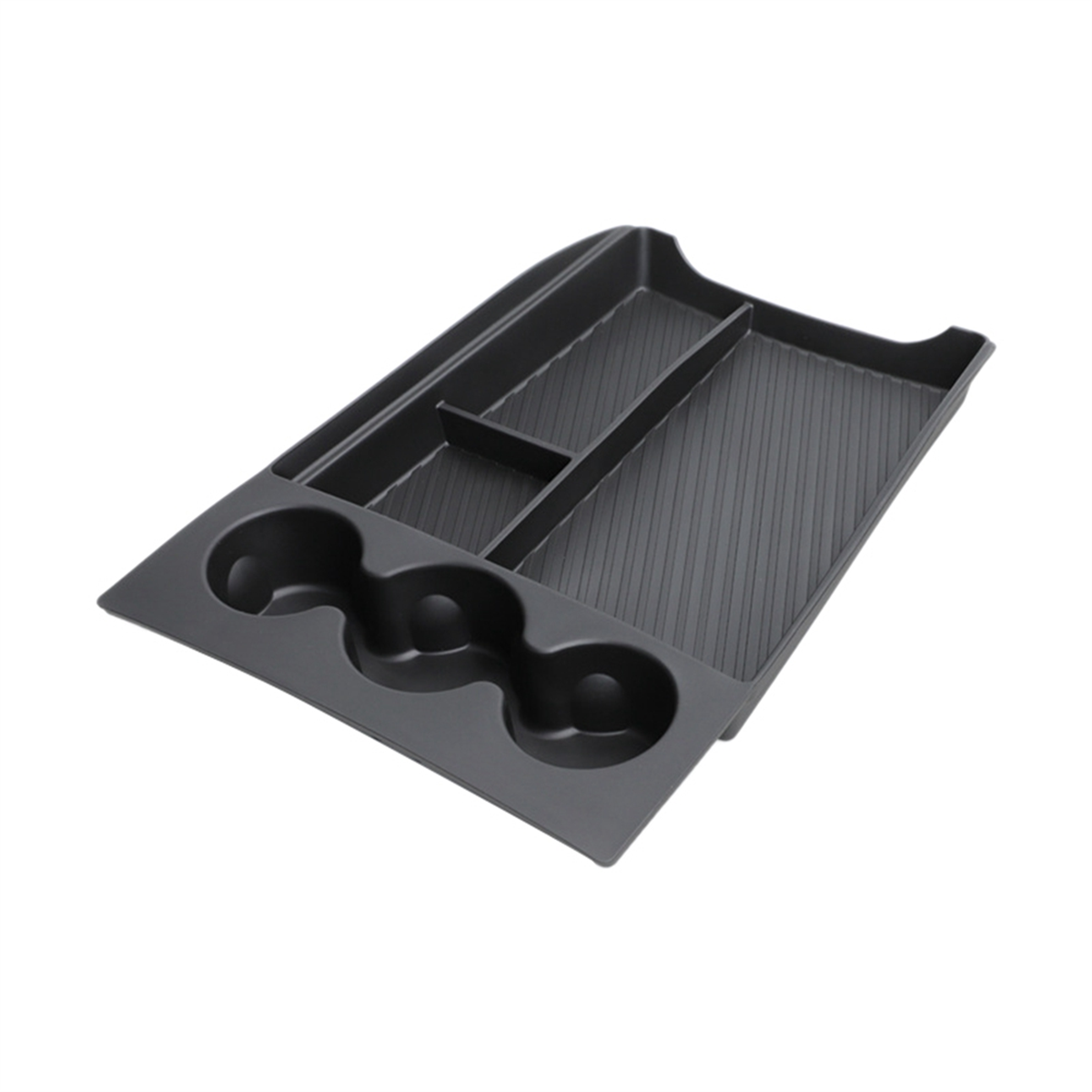 Front Lower Console Insert Storage Tray with Drink Holder for Rivian R1T, R1S