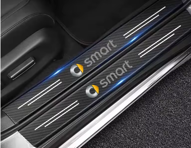 Smart Car Fortwo Door Sill & Rear Bumper, Trunk Protector Decals, Black Carbon Fiber. 5 pc Set