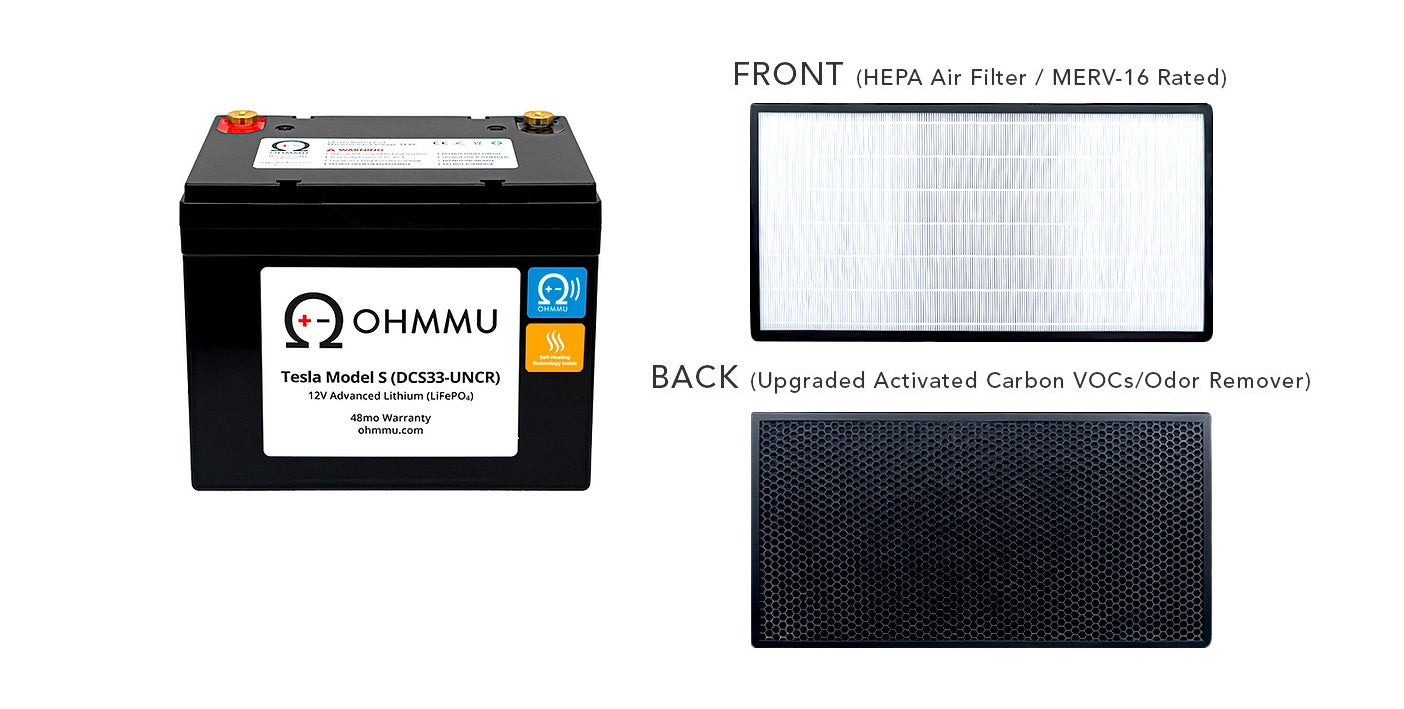 Tesla Model S 12 Volt Lithium Battery with HEPA Cabin Under Hood Filter, 2012-2021