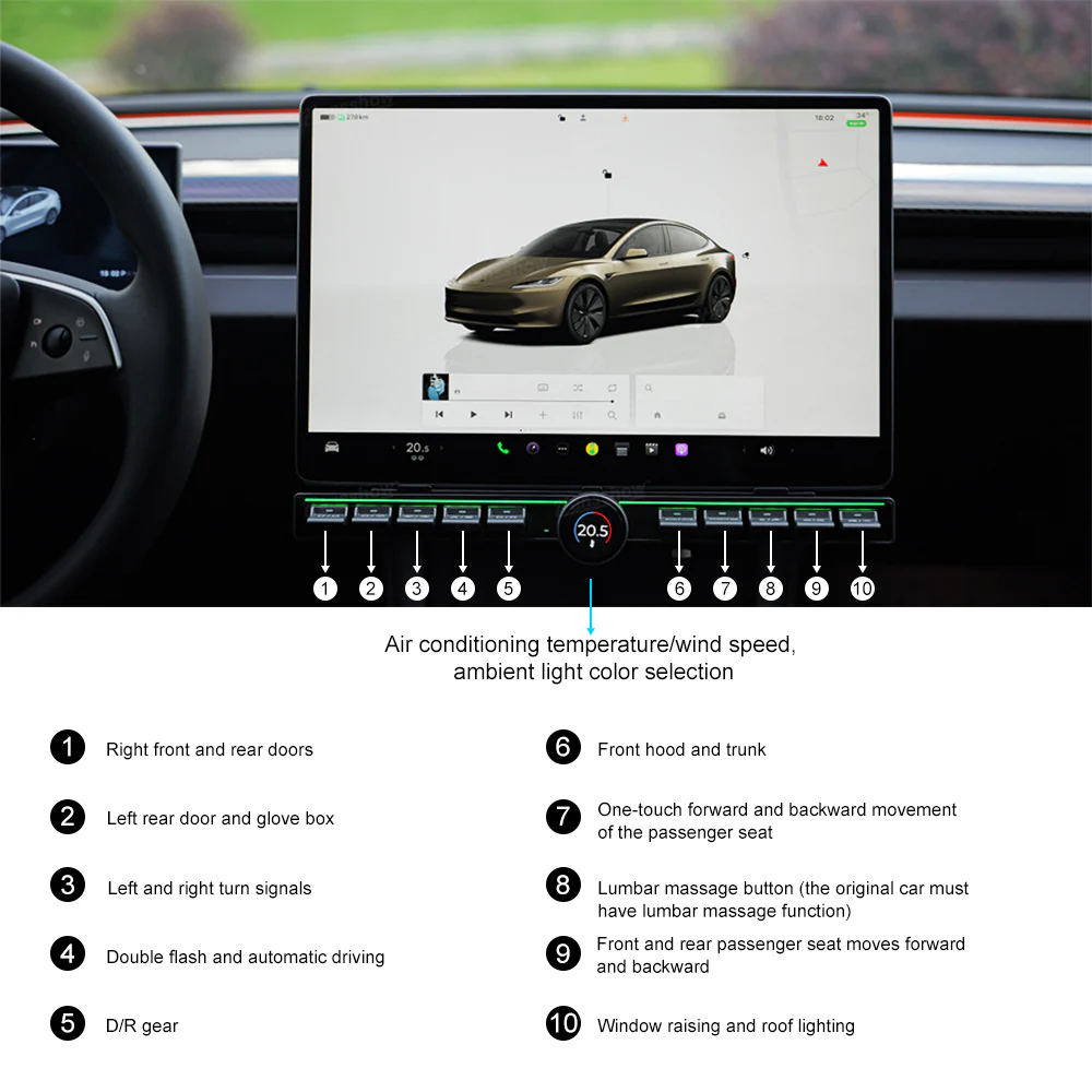 Tesla Model 3, Y Center Console Physical Control Button Multiple Functions, 2020-2025