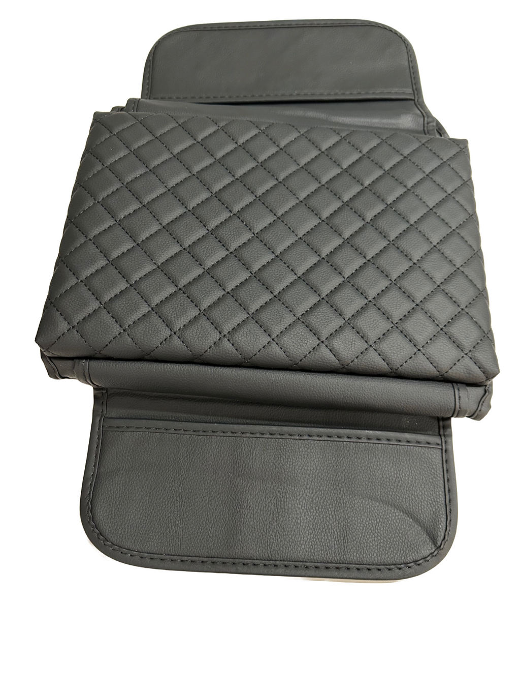 Tesla Cybertruck Leather Padded Diamond Pattern Console Cushion Armrest Cover W/ Pockets, Black, 2023-2025