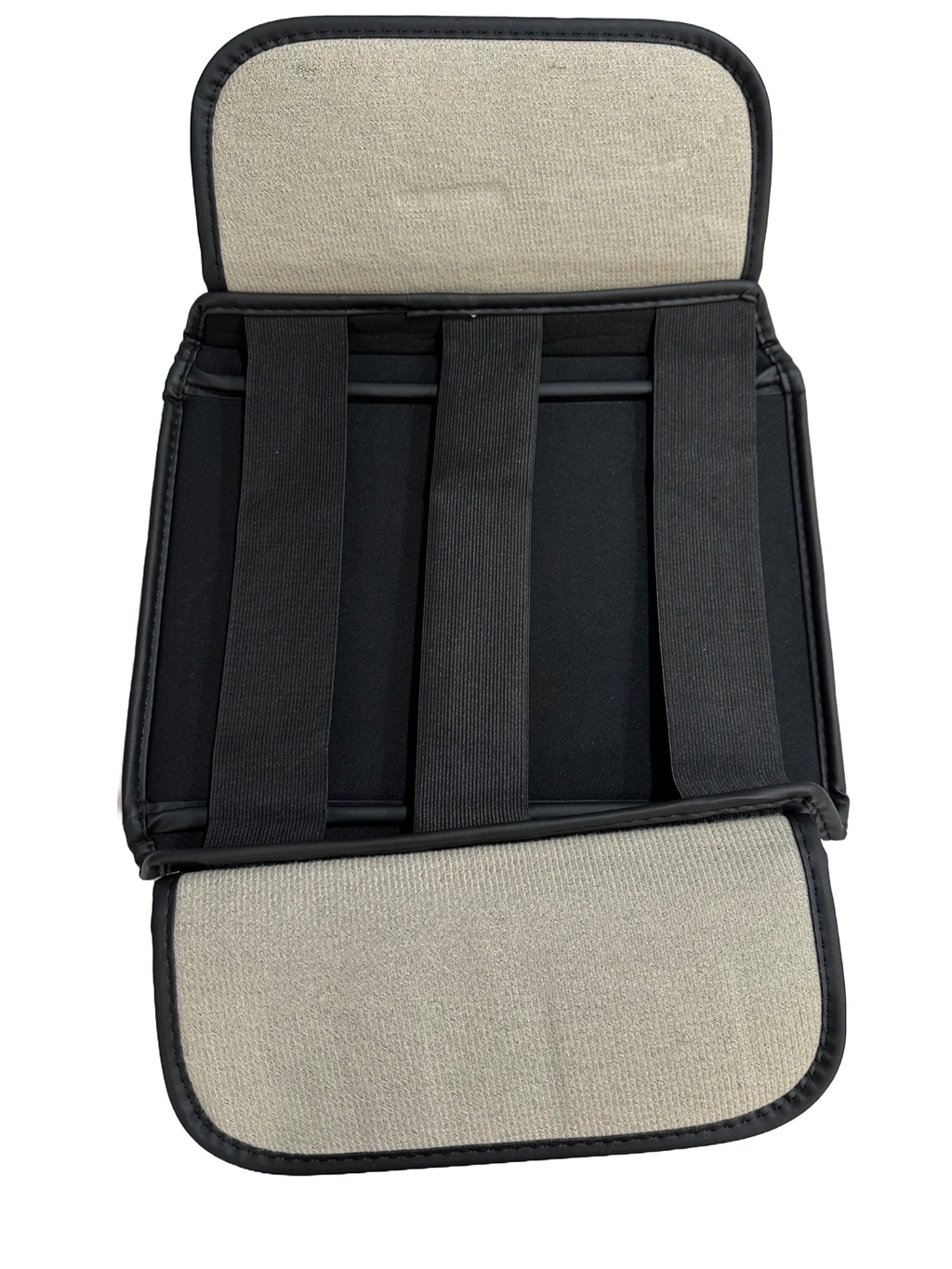 Tesla Cybertruck Leather Padded Diamond Pattern Console Cushion Armrest Cover W/ Pockets, Black, 2023-2025