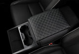 Tesla Cybertruck Leather Padded Diamond Pattern Console Cushion Armrest Cover W/ Pockets, Black, 2023-2024