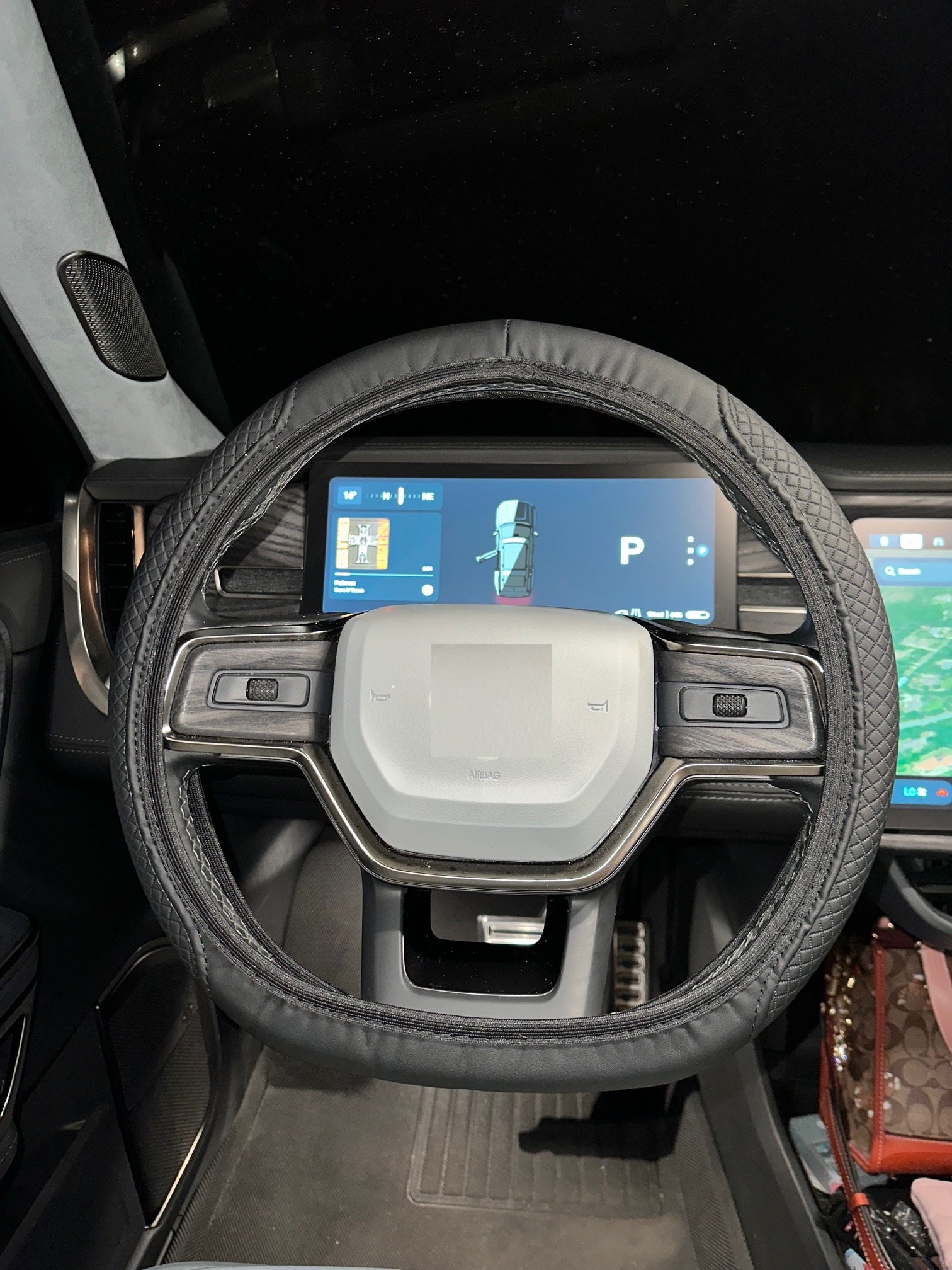 PU Leather Thin Design Steering Wheel Cover, Black, For Rivian R1T, R1S
