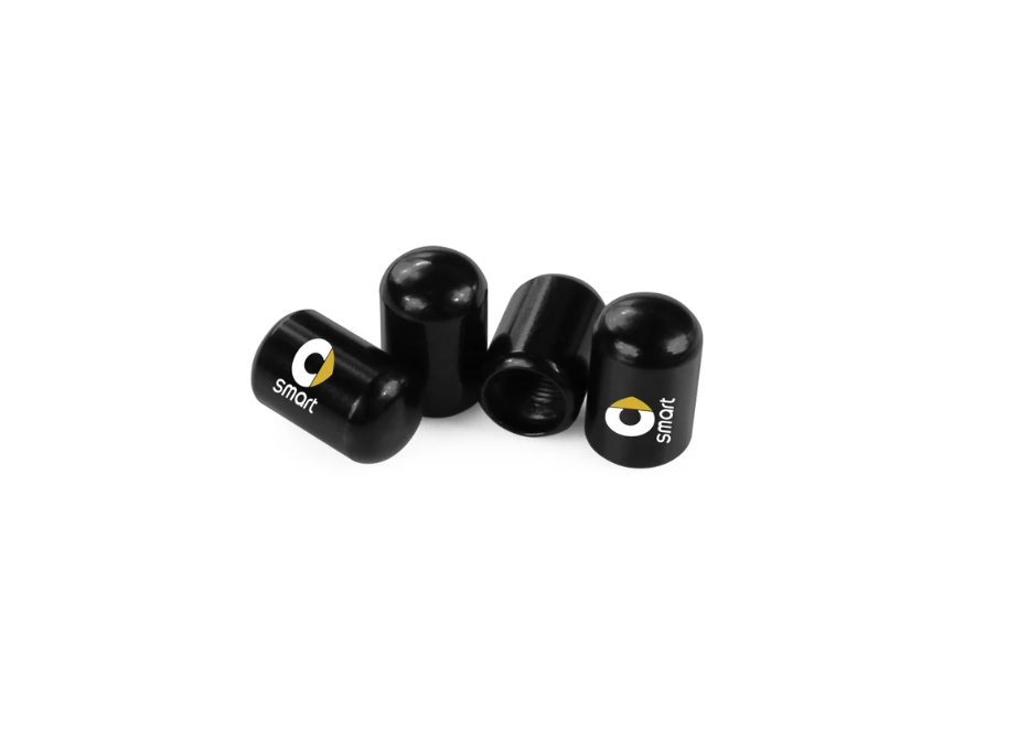 Smart Car Fortwo, Forfour, Aluminum Black Valve Stem Caps With Smart Logo
