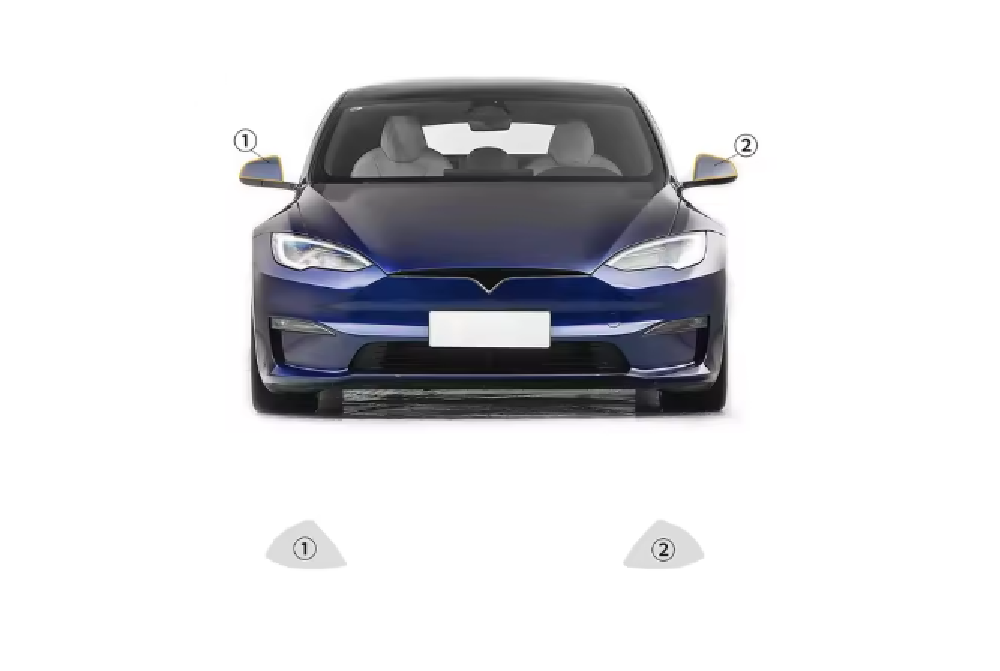 Tesla Model S Outside Rearview Mirror Clear TPU, PPF Protection Film, Pre-Cut, 2021-2025