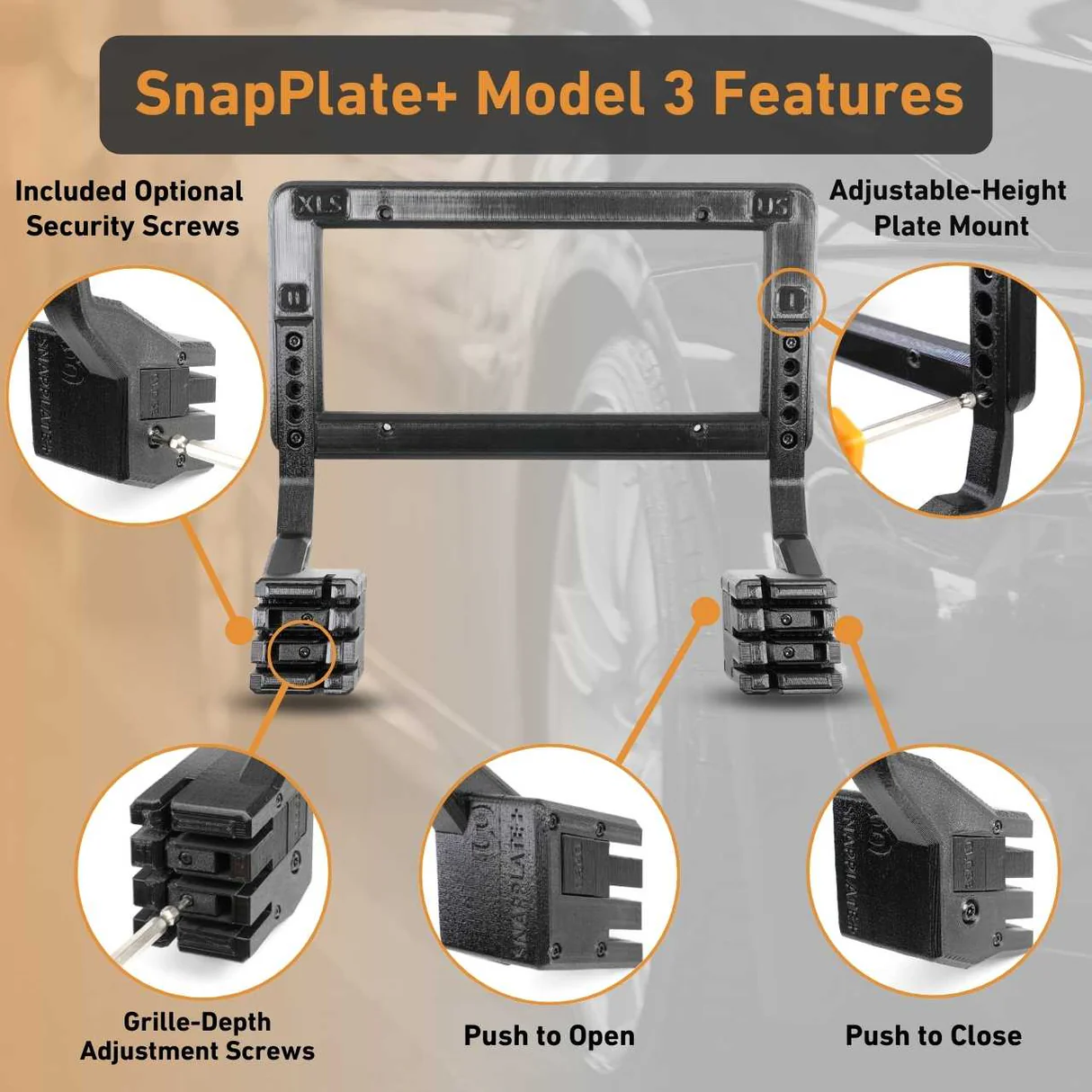 Tesla Model 3 SNAPPLATE Front License Plate Mount, Removable, 2026 Highland Refresh Standard, Premium