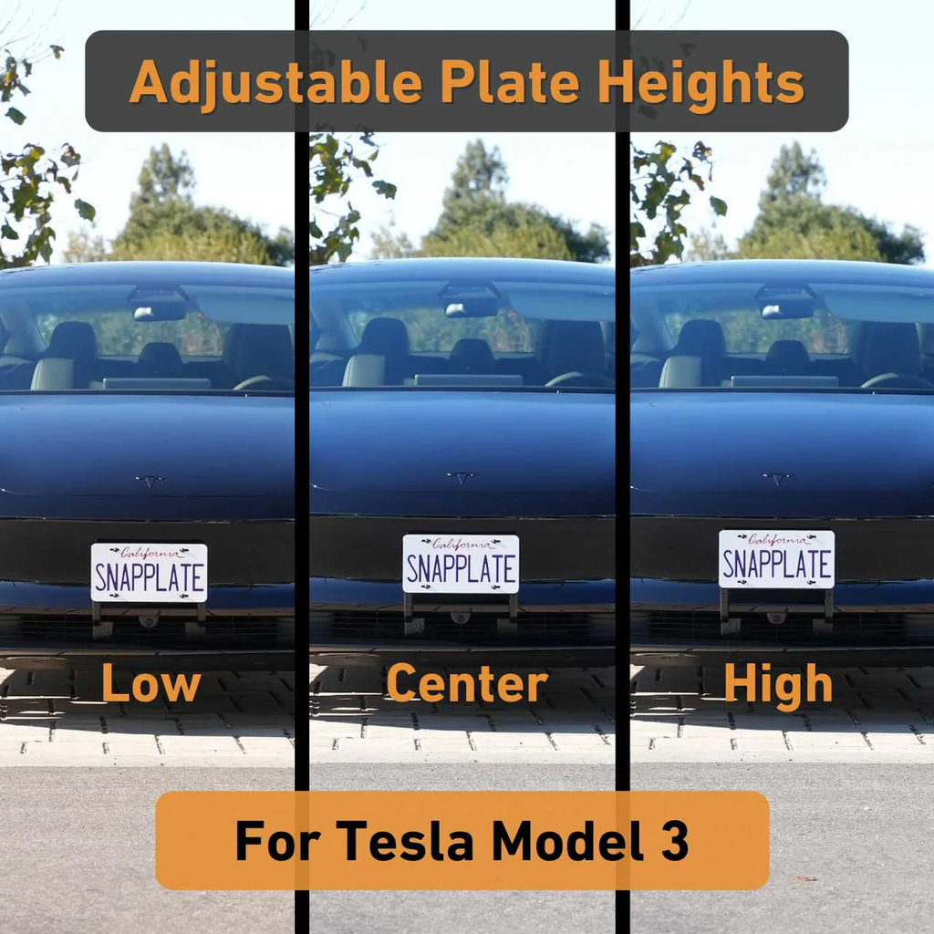Tesla Model 3 SNAPPLATE Front License Plate Mount, Removable, 2026 Highland Refresh Standard, Premium