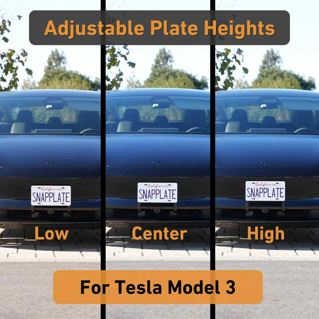 Tesla Model 3 SNAPPLATE Front License Plate Mount, Removable, 2026 Highland Refresh Standard, Premium