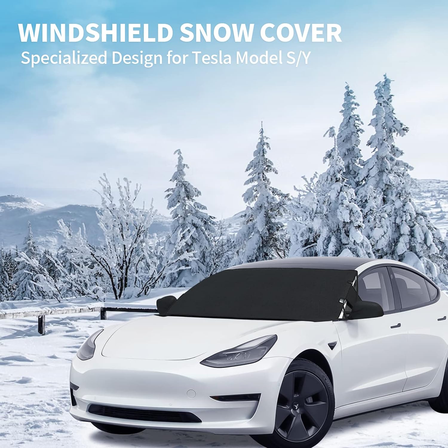 Tesla Model S, Y Front Windshield & Side Mirror Snow, Ice, Sun Cover Sunshade, 2012-2024