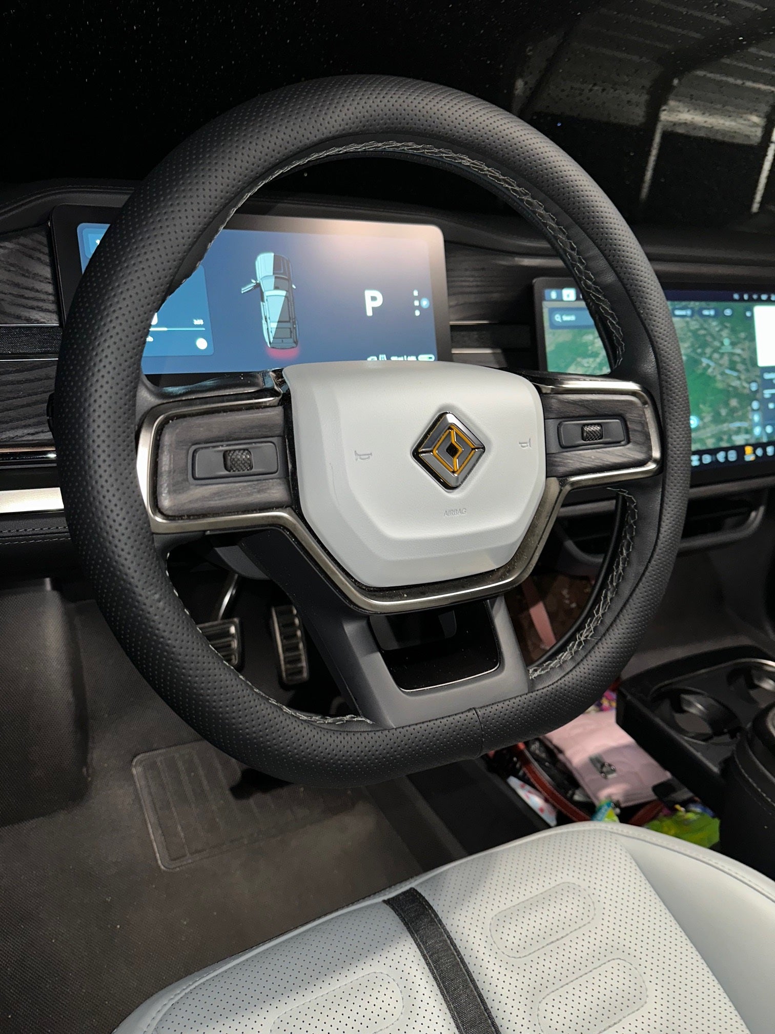 Nappa Leather Steering Wheel Cover, Black, For Rivian R1T, R1S