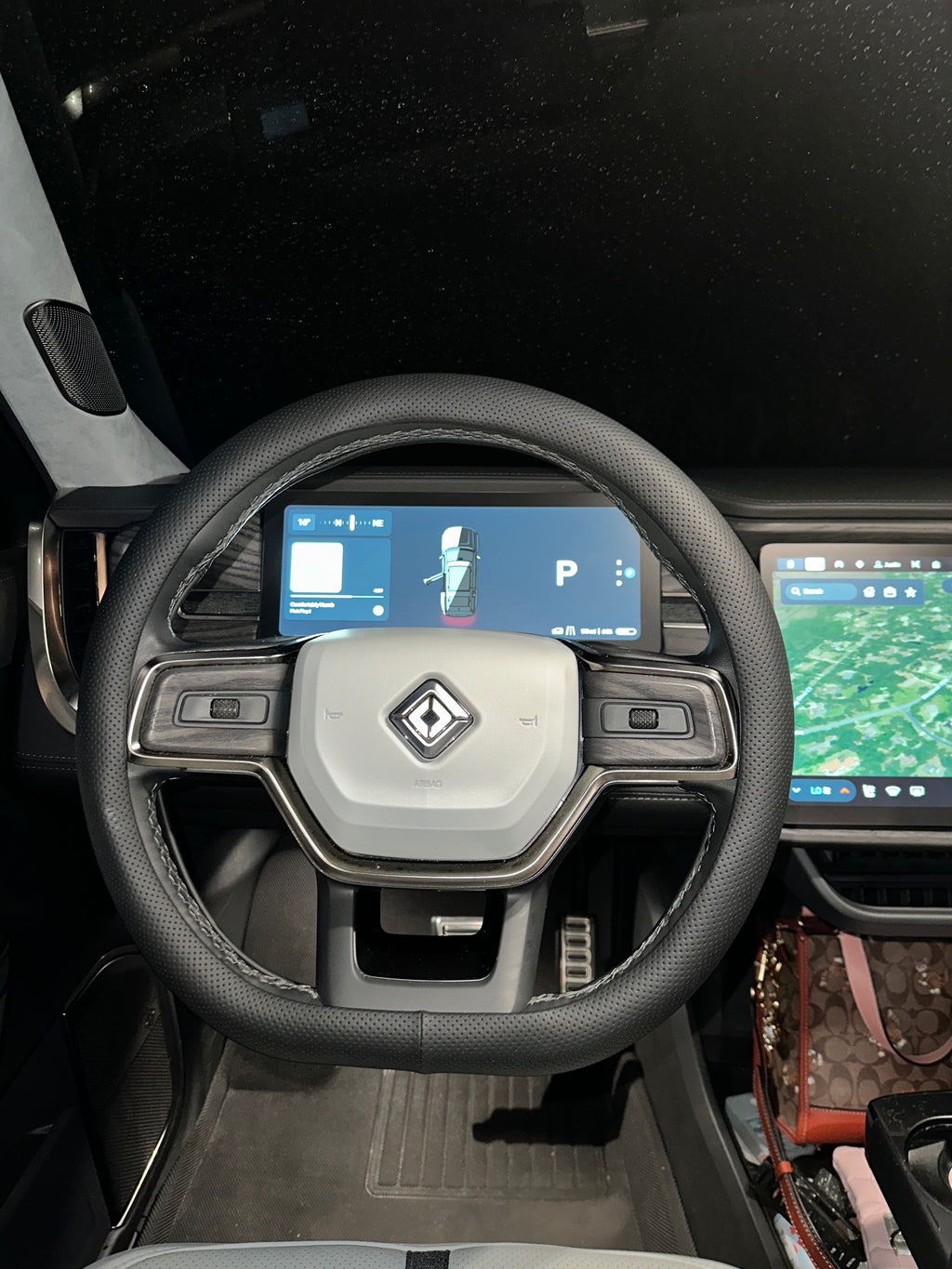 Nappa Leather Steering Wheel Cover, Black, For Rivian R1T, R1S