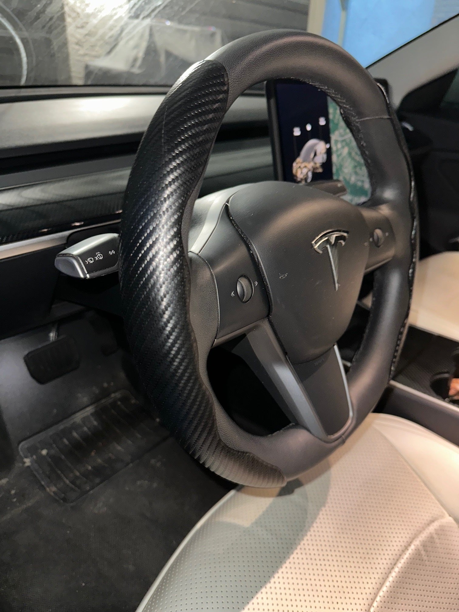 Tesla Model 3, Y Steering Wheel Cover, Black Carbon Fiber