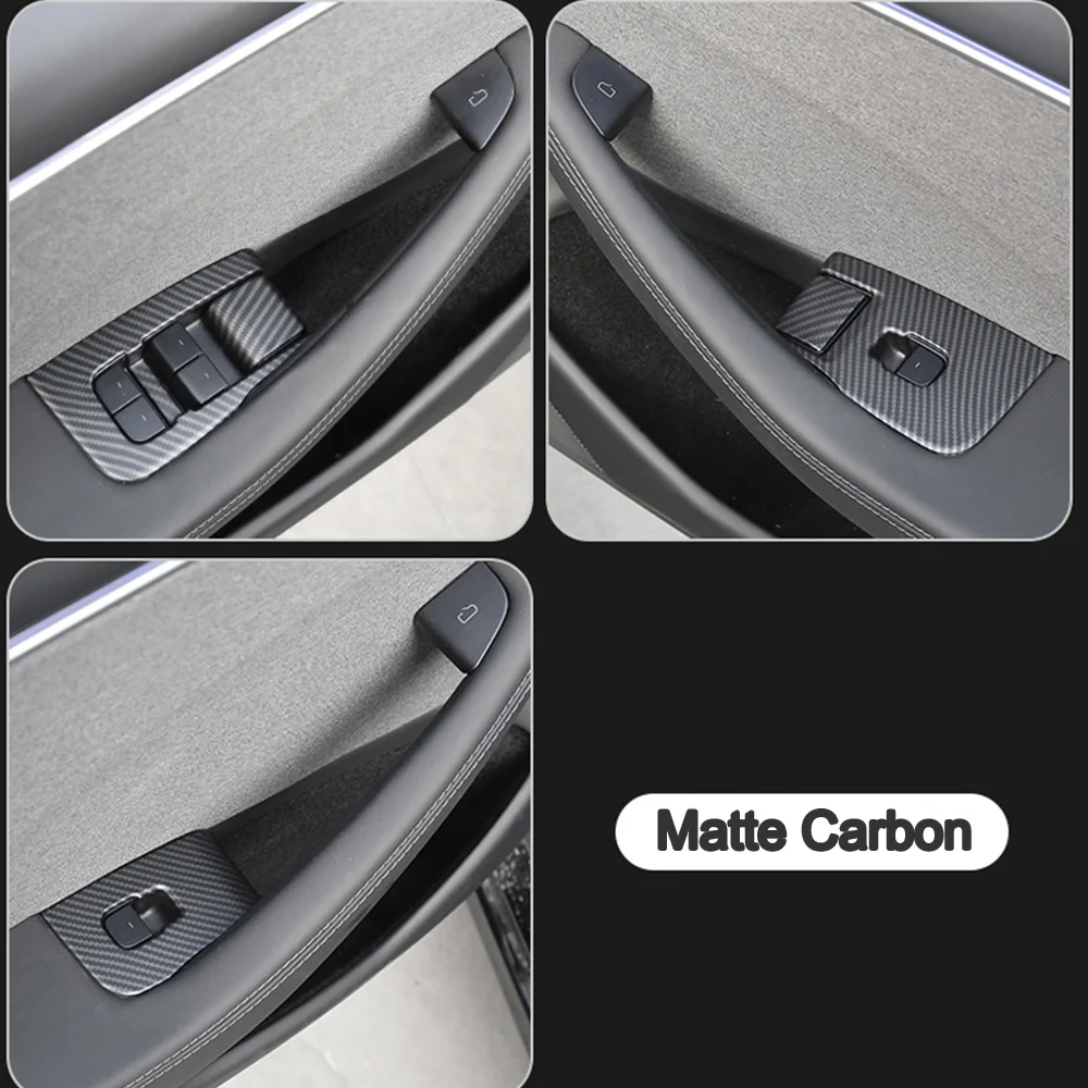 Tesla Model 3 Highland Door Lock Window Switch Cover Kit, Matte Carbon Fiber, 2024-2026