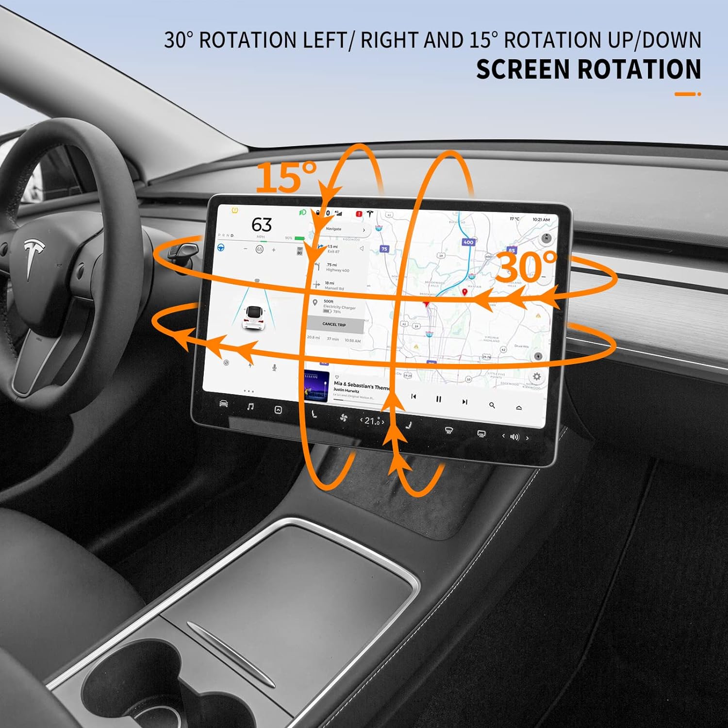 Tesla Model 3, Y Swiveling Screen Mount Kit, Left, Right, Up, Down, Original Gray Color, 2017-2023
