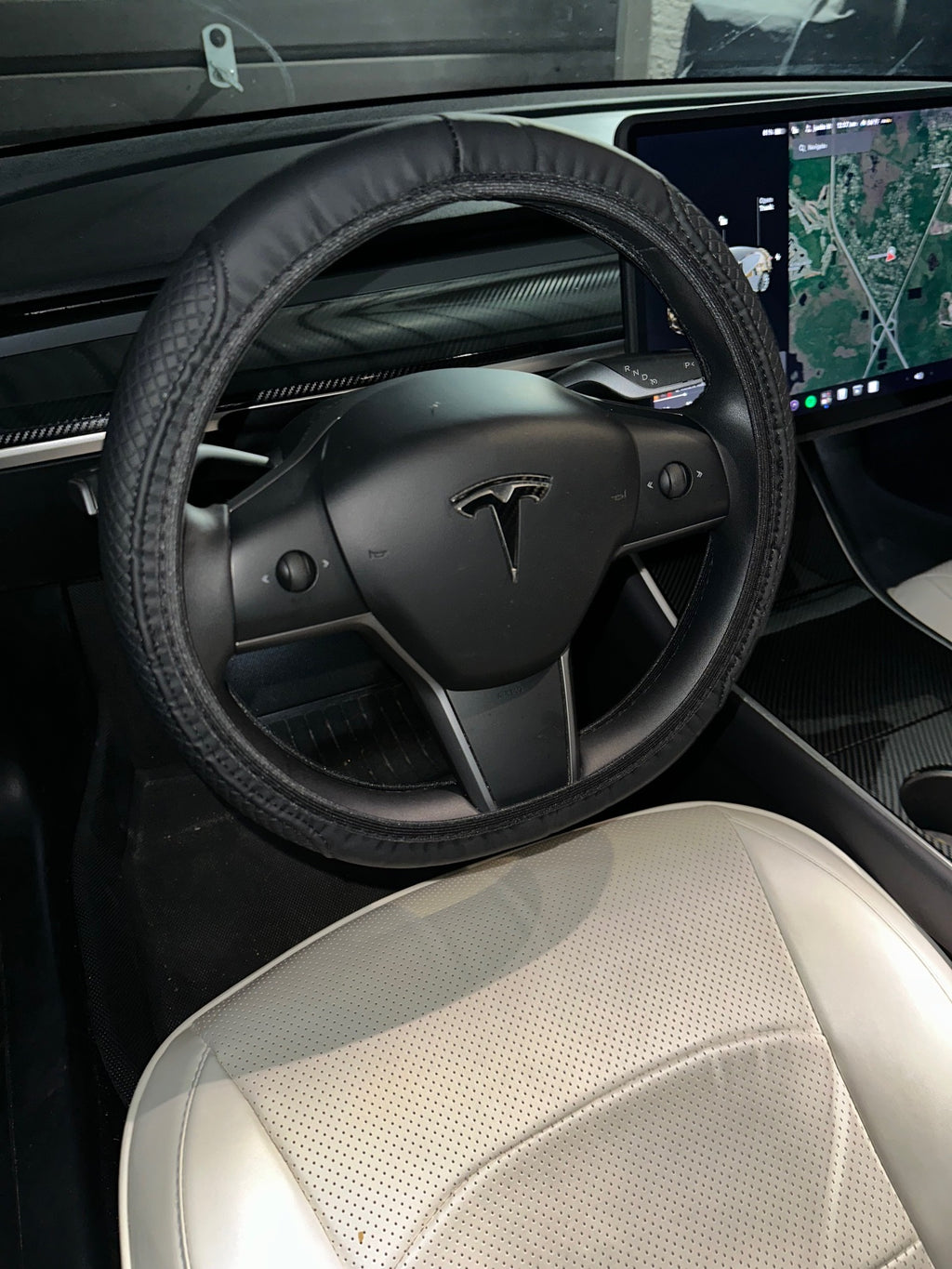Tesla Model 3, Y, S, X PU Leather Thin Design Steering Wheel Cover, Black
