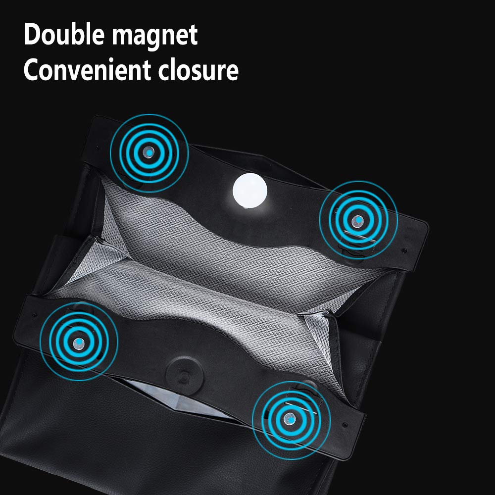 Tesla Model 3, Y Hanging Trash Can Or Storage Bin, Black Leather, Magnet Closure, Light