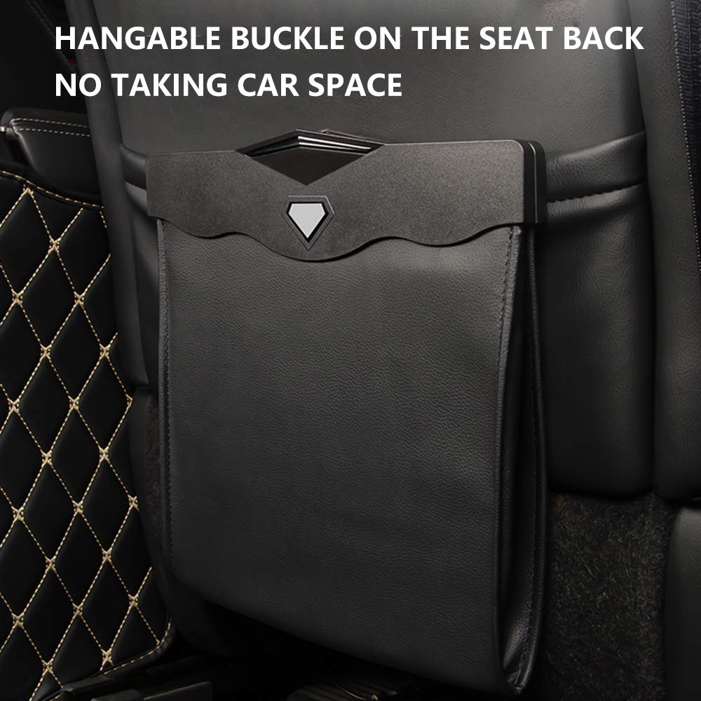 Tesla Model 3, Y Hanging Trash Can Or Storage Bin, Black Leather, Magnet Closure, Light