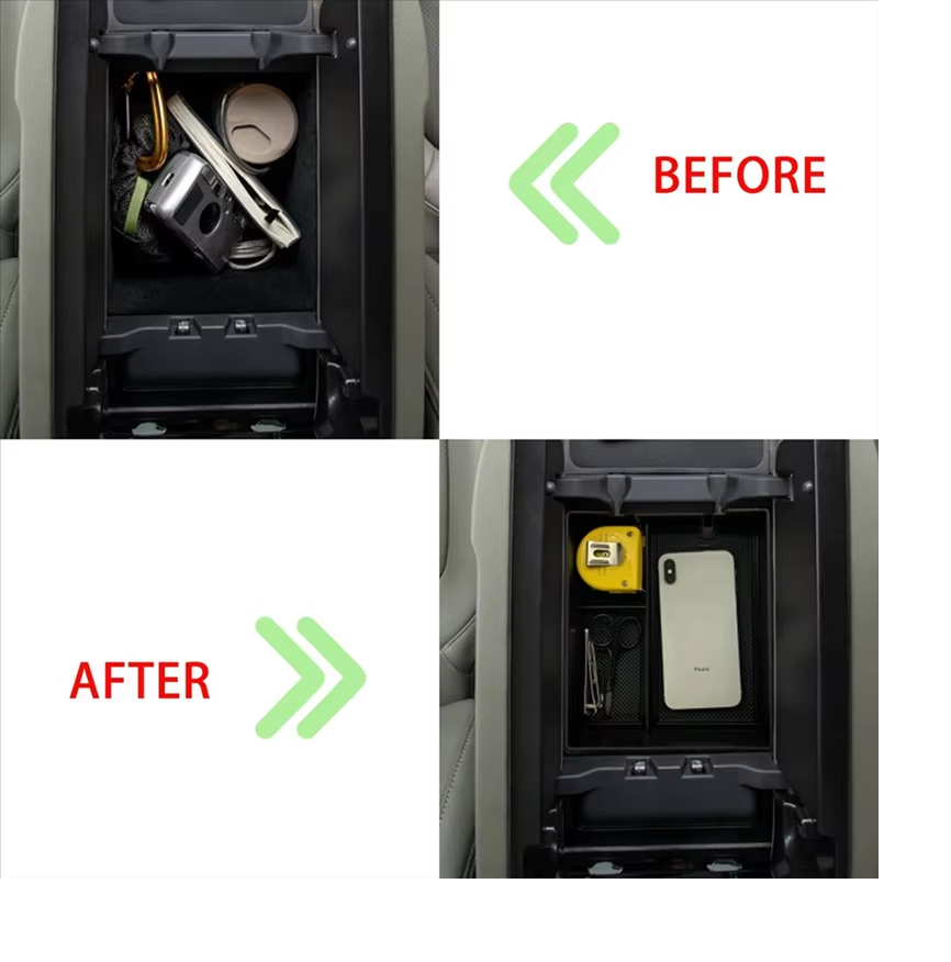 Center Console Armrest Storage Box Tray Organizer, Deep Edition W/Dual Charging Holes for Rivian R1T, R1S