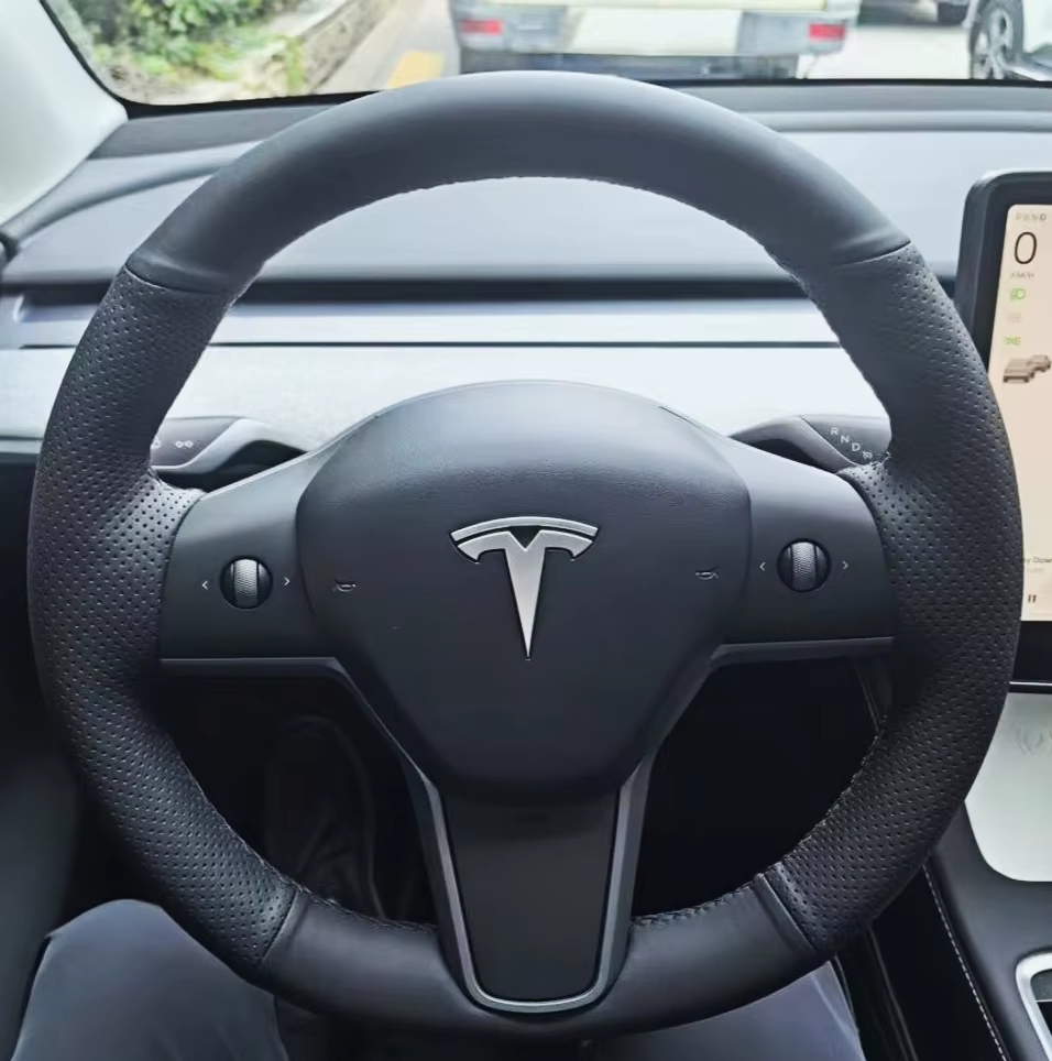 Tesla Model 3, Y Custom Microfiber Leather Steering Wheel Cover