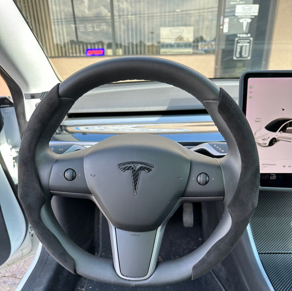 Tesla Model 3, Y Steering Wheel Cover Caps, Alcantara Suede, Black or Gray