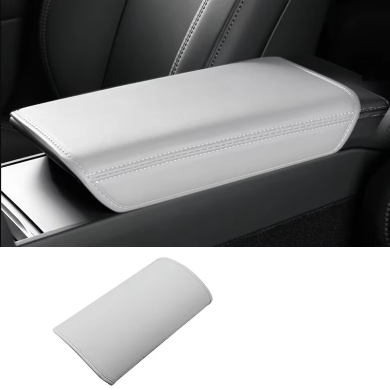 Tesla Model 3 Highland Leather Center Console Armrest Cover, White, 2024-2026
