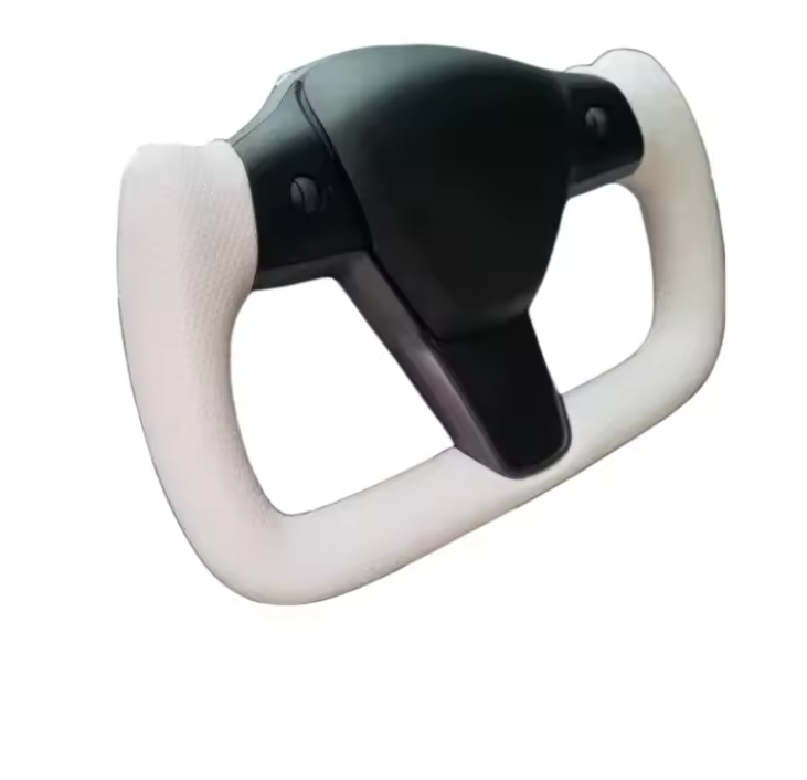 Tesla Model 3, Y Custom Microfiber Leather Yoke Steering Wheel Cover White