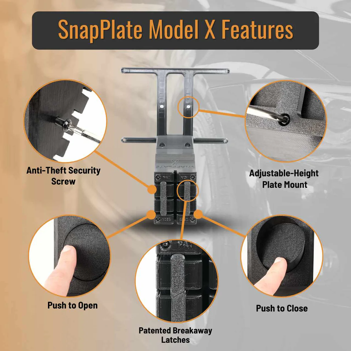 Tesla Model X SNAPPLATE Front License Plate Mount, Removable, with Bumper Camera, 2026
