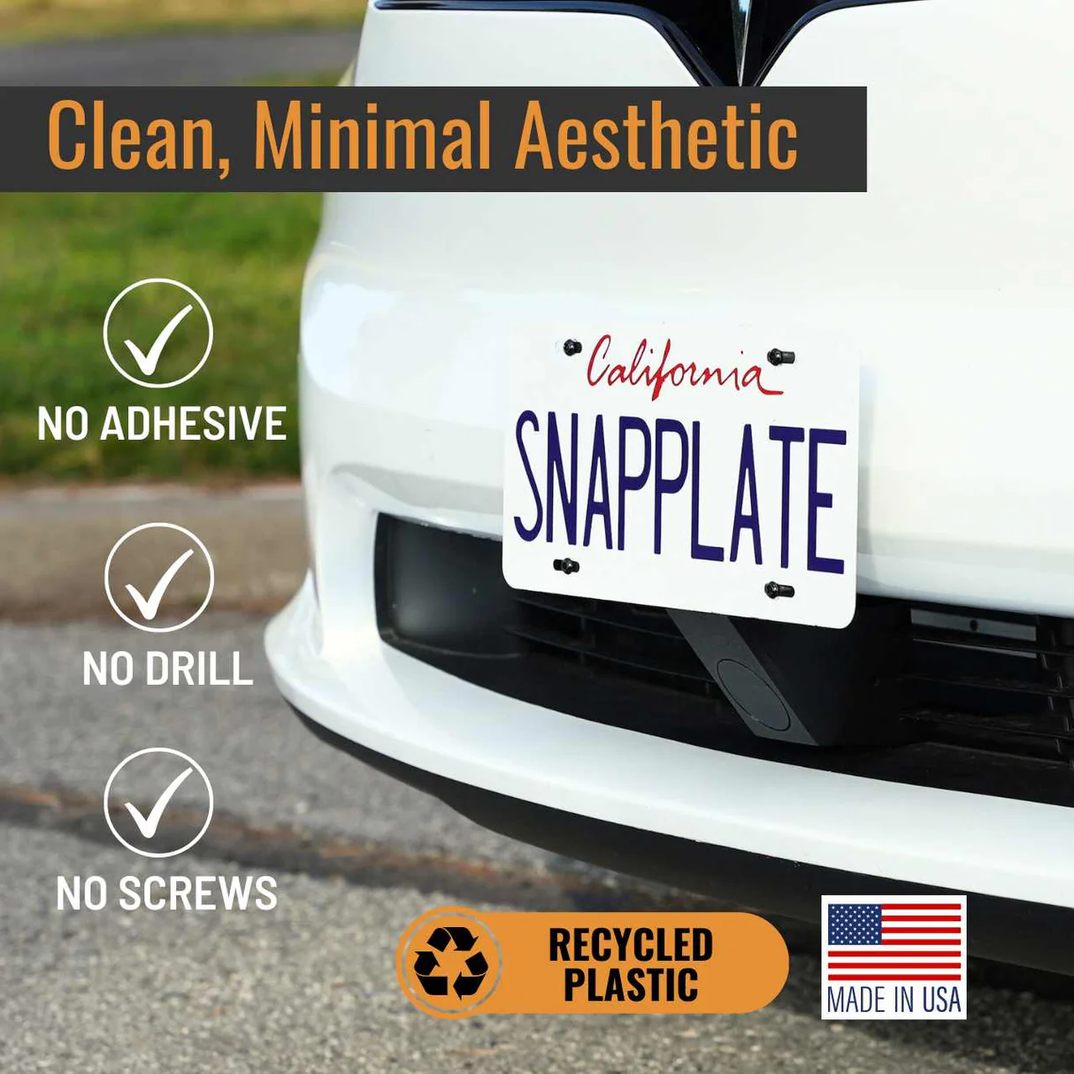 Tesla Model X SNAPPLATE Front License Plate Mount, Removable, with Bumper Camera, 2026