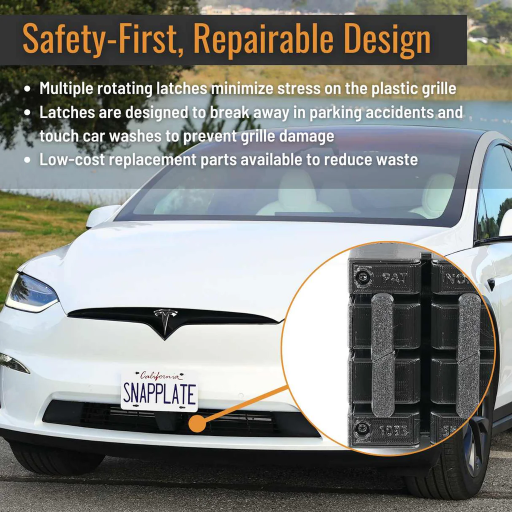 Tesla Model X SNAPPLATE Front License Plate Mount, Removable, with Bumper Camera, 2026
