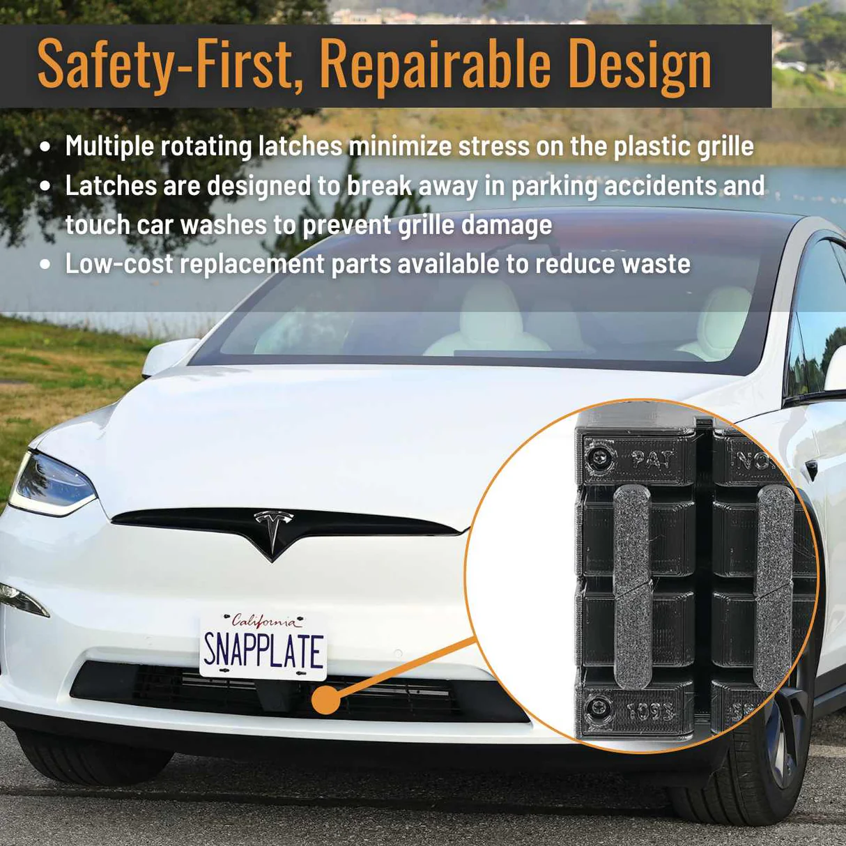 Tesla Model X SNAPPLATE Front License Plate Mount, Removable, with Bumper Camera, 2026