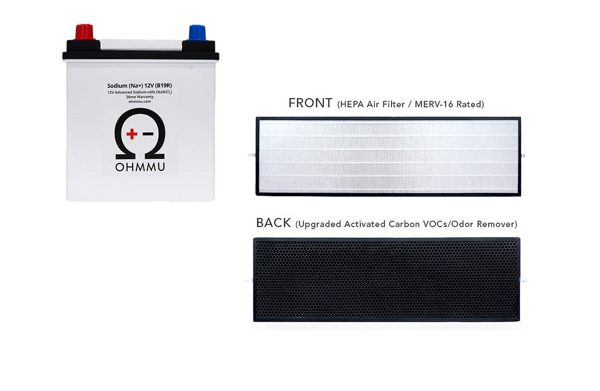 Tesla Model X 12 Volt Sodium Battery with Hepa Under Hood Cabin Filter, 2016-2021