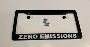 Mustang Mach-E Black ABS License Plate Frame with lettering "ZERO EMISSIONS"