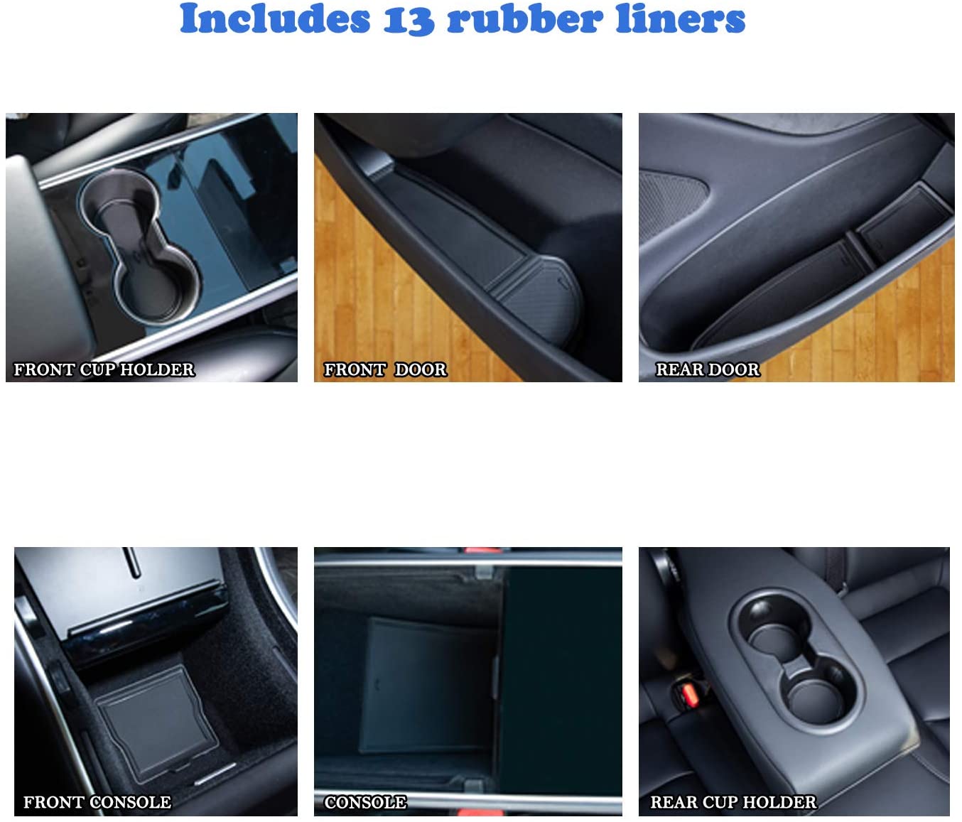 Tesla Model 3, Y Center Console, Door Cup Mat Liner Set , Black,  Complete Set, 2017-2020
