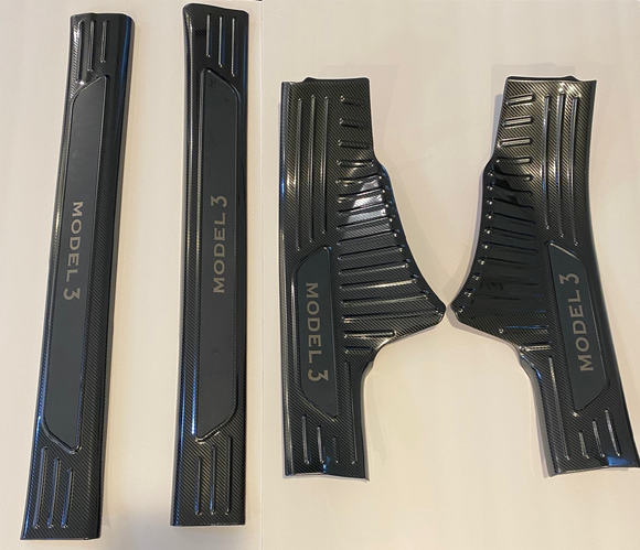 Tesla Model 3 Inner Sill Protection Kit, Stainless Steel Carbon Fiber, 2017-2023