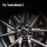 Tesla Model 3 Wheel Center Caps, Black / Red, 3 Logo, 2017-2023