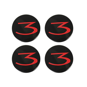 Tesla Model 3 Wheel Center Caps, Black / Red, 3 Logo, 2017-2023