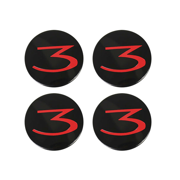 Tesla Model 3 Wheel Center Caps, Black / Red, 3 Logo, 2017-2023