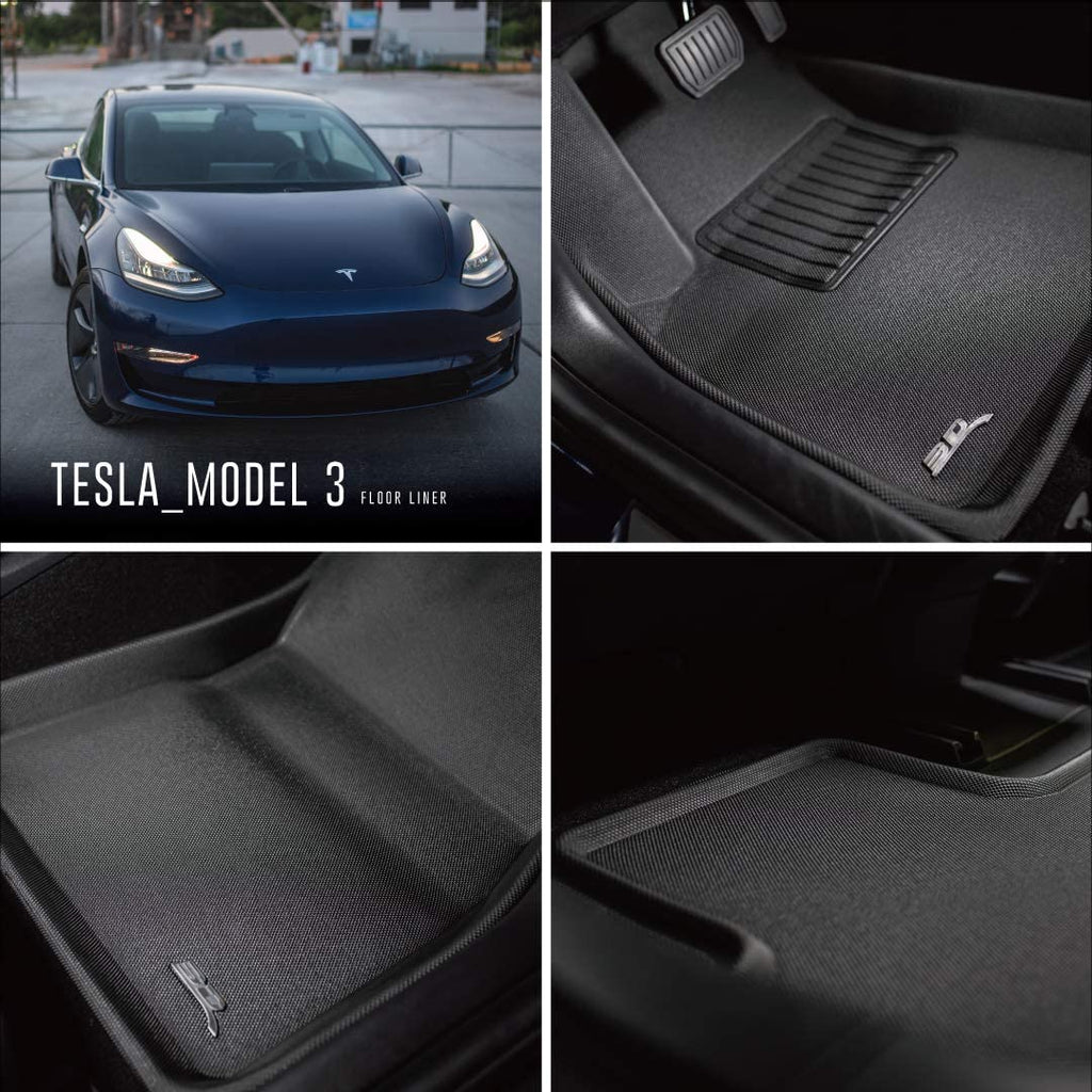 Tesla Model 3 Front & Rear Floor Mats, 3D MAXpider KAGU, Black, 2020-2023